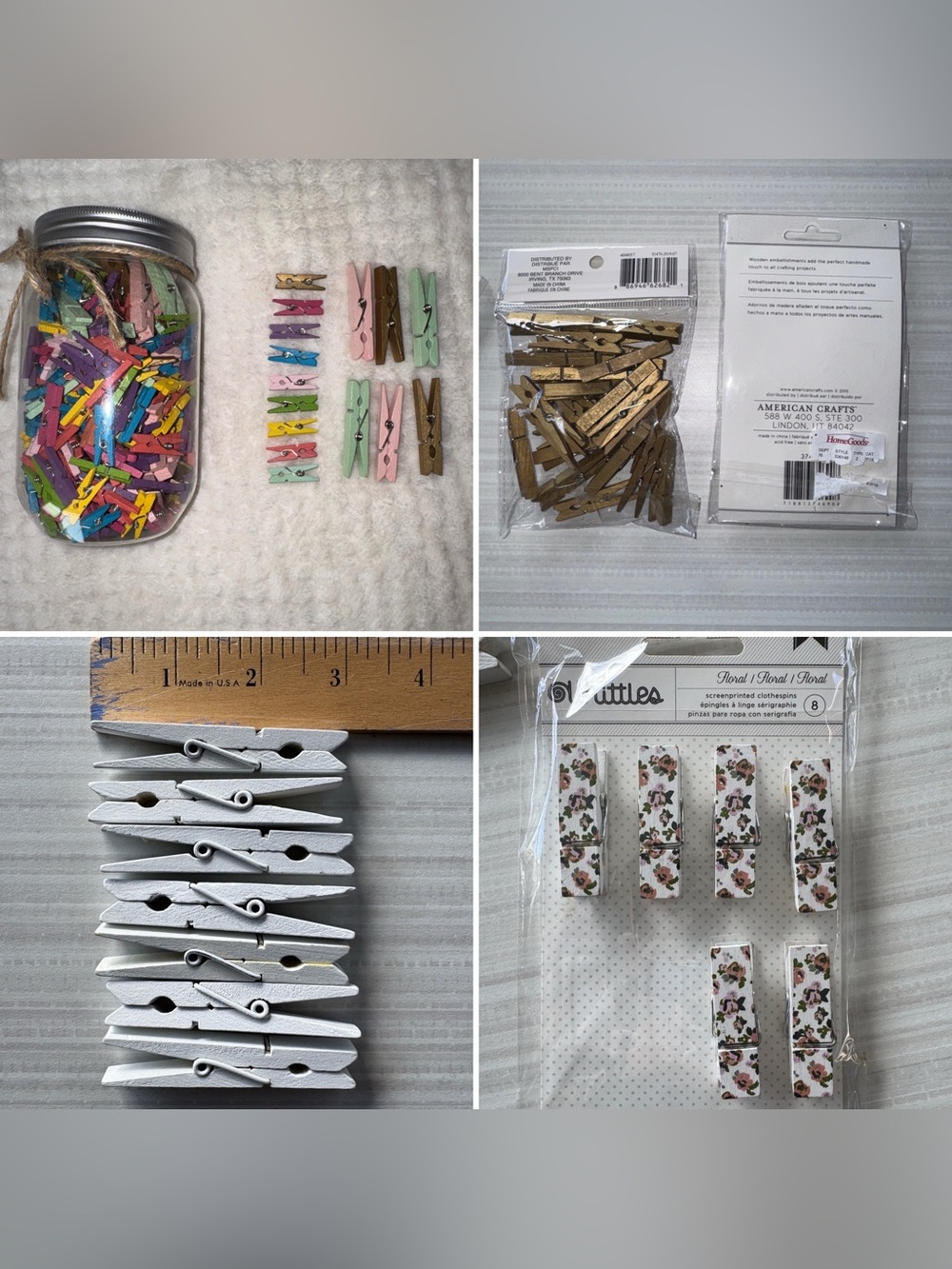 🧺 Assorted Wooden Clothespin Craft Lot – Mixed Sizes, Colors & Styles
